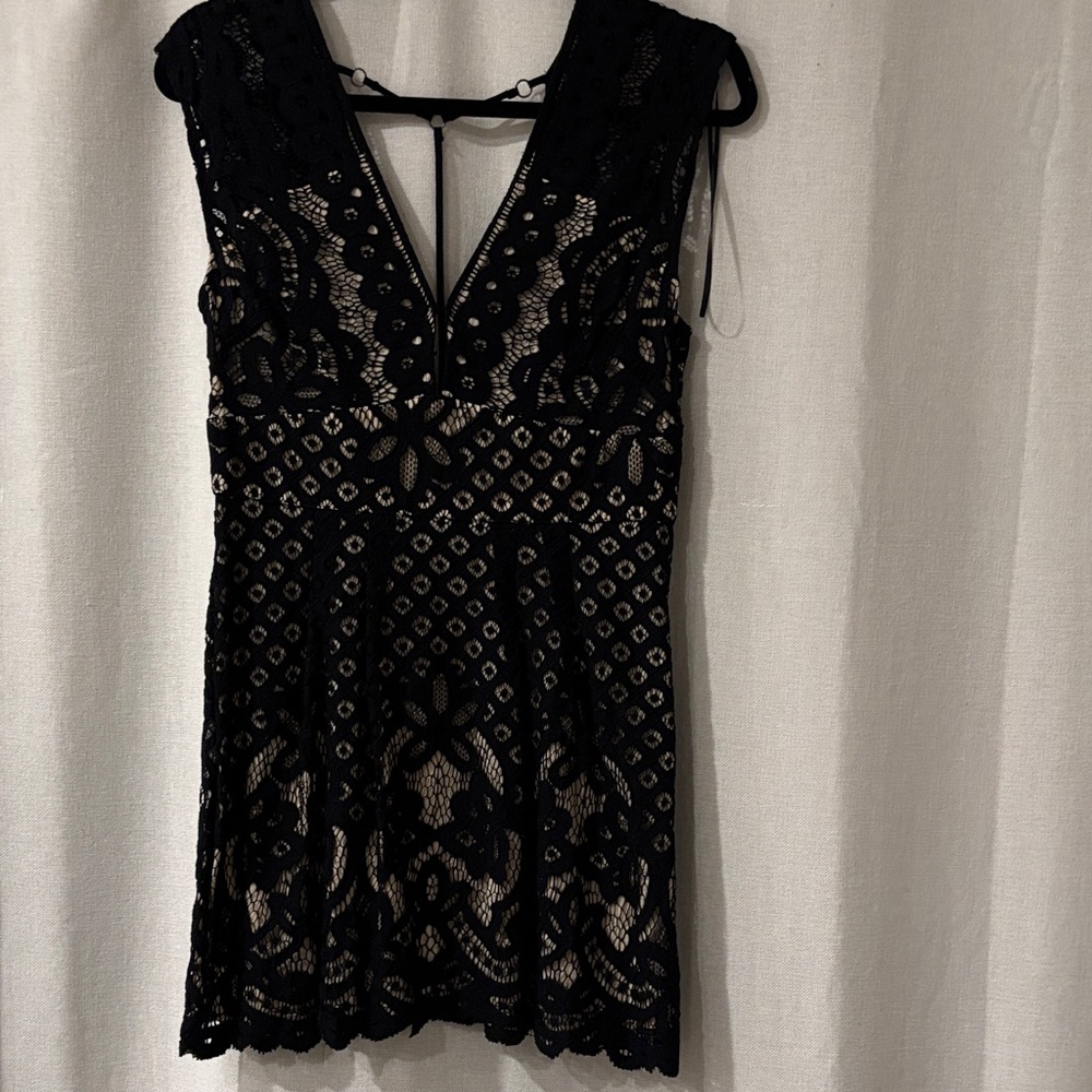 Free People Black Lace Dress with Geometric Pattern